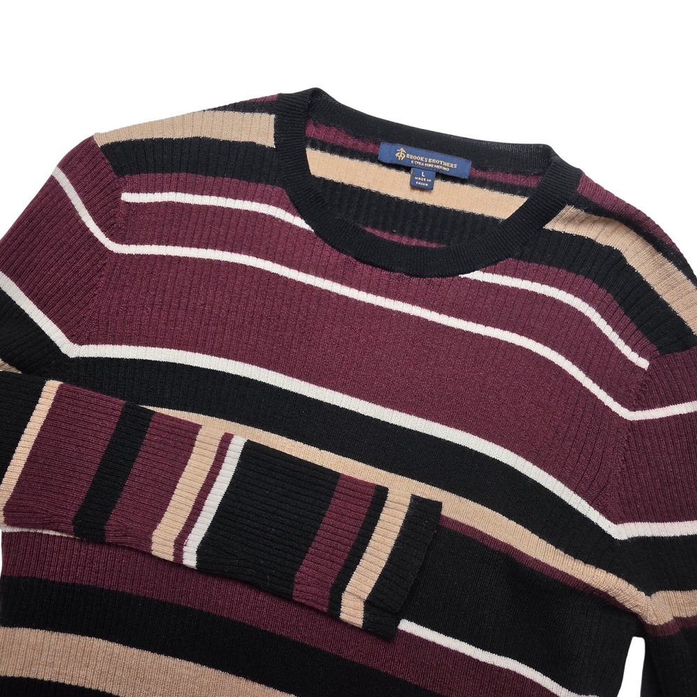 Brooks Brothers Womens Sweater Large Multicolor 100 Merino Wool Striped Crew